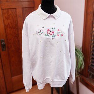 VTG 90s Top Stitch Pink Sweater Butterfly Bee Embroidered Women L Grandma Easter